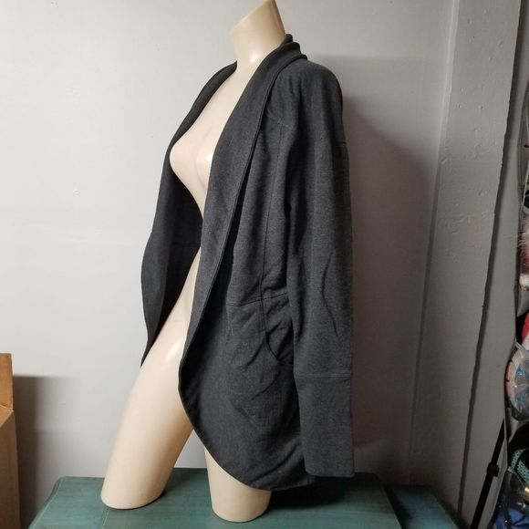 Eddie Bauer Open Blazer Medium M super soft fleece inside charcoal gray long sle - Picture 2 of 7